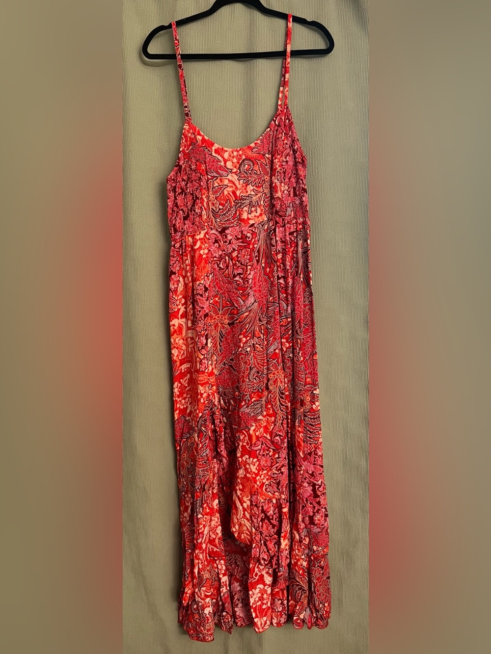 Free People Red and Pink Paisley High-Low Maxi Dress